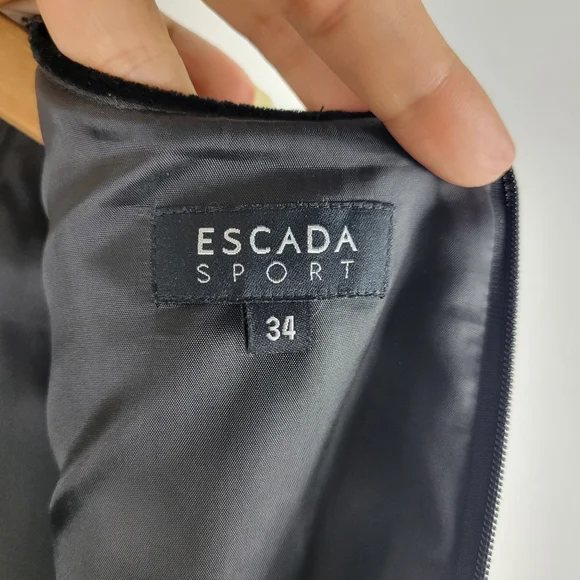 Escada Sport Wool Ruched Twist Front Overlay Herringbone Sleeveless Sheath Dress - Picture 9 of 14